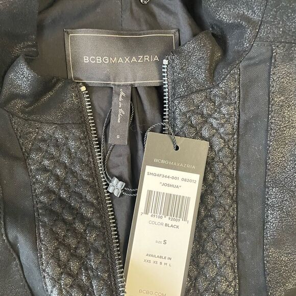 BCBGMAXAZRIA Women's Joshua Quilted Moto Cropped Full Zip Jacket Black Sz S NEW - Picture 8 of 13